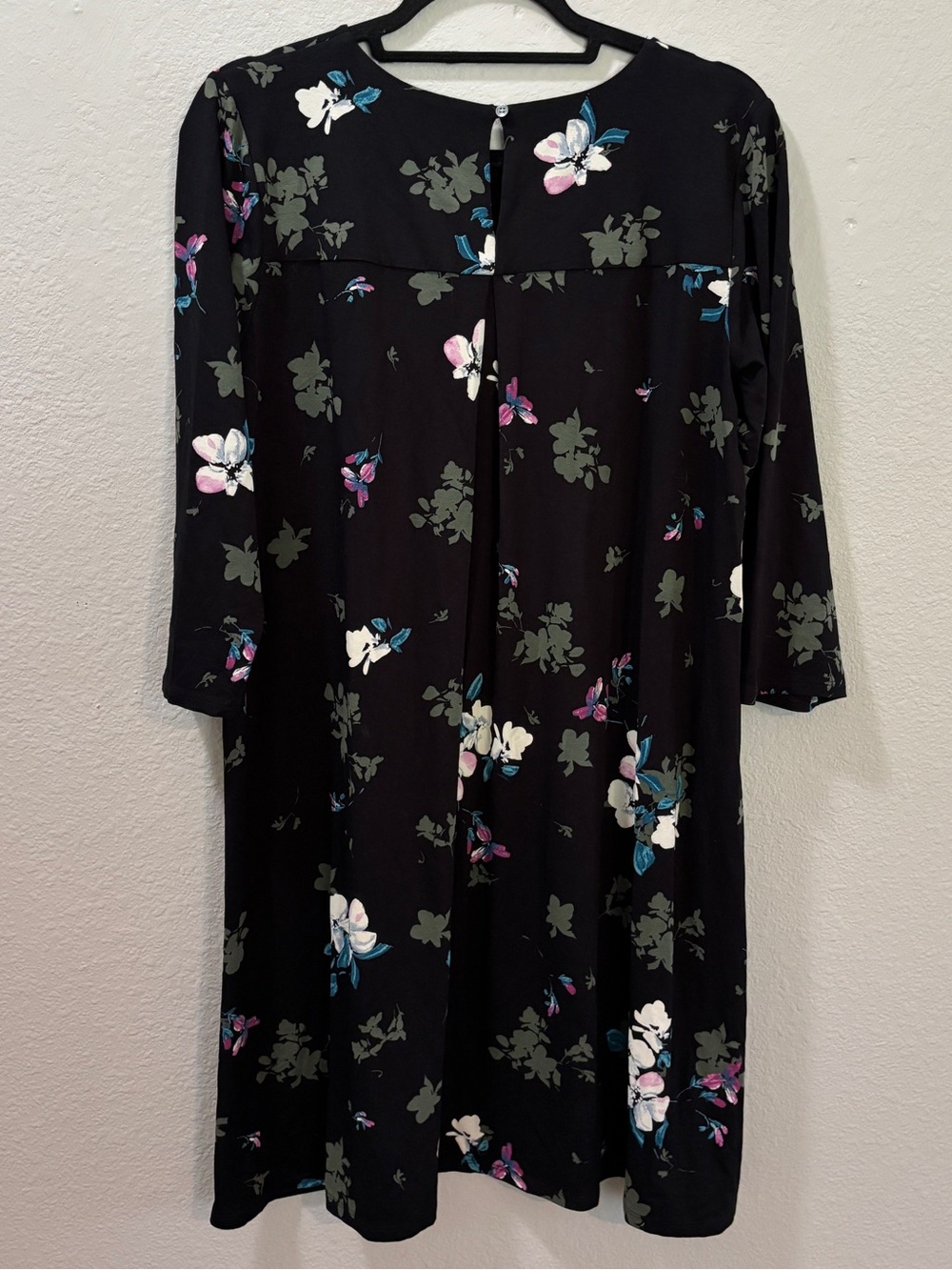 J. Jill Black Floral 3/4 Sleeve Swing Dress Wearever Collection Size Medium - Picture 2 of 6